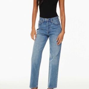 Denim Forum Size 25 The Joni High Rise Loose 29 Length Button Fly Blue Jeans EUC